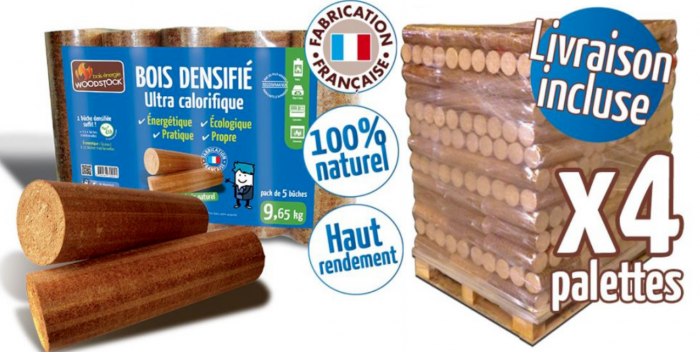 Bûches compressées WOODSTOCK 1 palette, 104 sacs de 5 bûches, L25 - Image 1