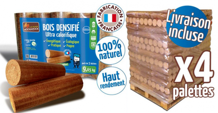 Bûches compressées WOODSTOCK 4 palettes, 416 sacs de 5 bûches, L 25, Résineux - Image 1