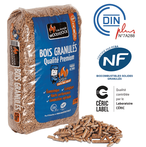 Bois granulés Woodstock – Qualité Premium – 64 Sacs de 15 Kg - Image 1